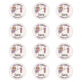Pegatinas Personalizadas Redondas 6 cm - 1 año Mod C - 12 ud