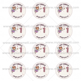 Pegatinas Personalizadas Redondas 6 cm - 1 año Mod C - 12 ud