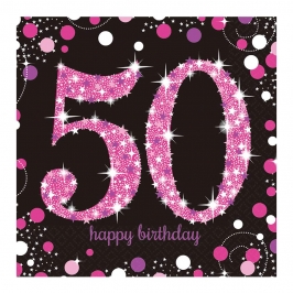 16 Servilletas para 50 cumpleaños Pink Sparkling