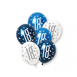 Set de 6 Globos 18 Cumpleaños Azul 30 cm