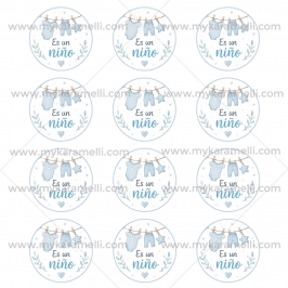 Juego de 12 pegatinas de 6 cm Baby Shower Niño Mod B