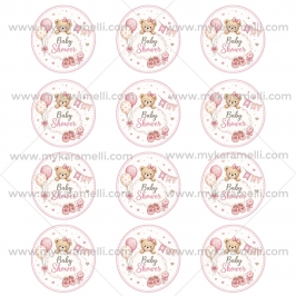 Juego de 12 pegatinas de 6 cm Baby Shower Niña Mod C
