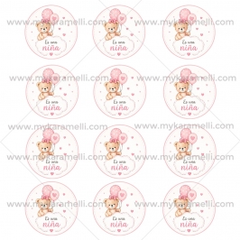 Juego de 12 pegatinas de 6 cm Baby Shower Niña Mod A