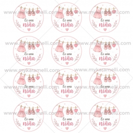 Juego de 12 pegatinas de 6 cm Baby Shower Niña Mod B