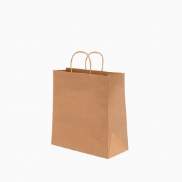 Bolsa de papel kraft con asa rizada 24 cm biodegradable y reciclable