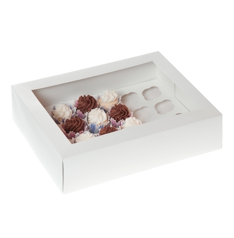 Caja 24 mini cupcakes Blanco Satinado