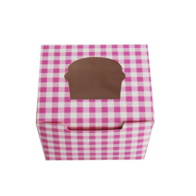 Caja cupcakes 1 ud. Gingham color rosa