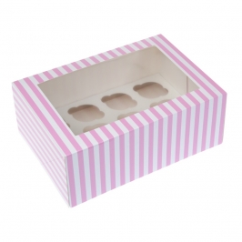 Caja para 12 mini cupcakes Rosa y blanca