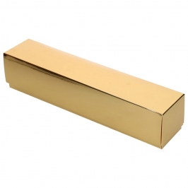 Caja rectangular dorada FunCakes con tapa y acabado metalizado brillante