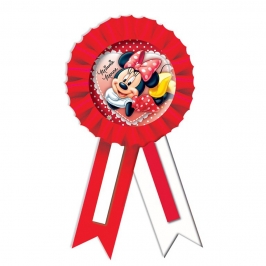 Condecoración de Minnie Mouse roja y blanca con confetti