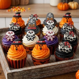 Cupcakes decorados con figuras de azúcar Halloween Wilton