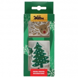 Decoraciones comestibles de oblea renos y árboles Navidad 9 uds Wilton