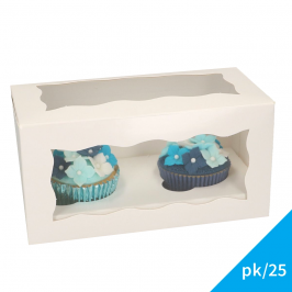 Caja para 2 Cupcakes Blanca con Ventana 25 ud - Funcakes