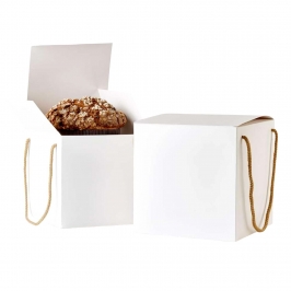 Caja para Panettone Blanca con Cuerdas - 18,5 cm