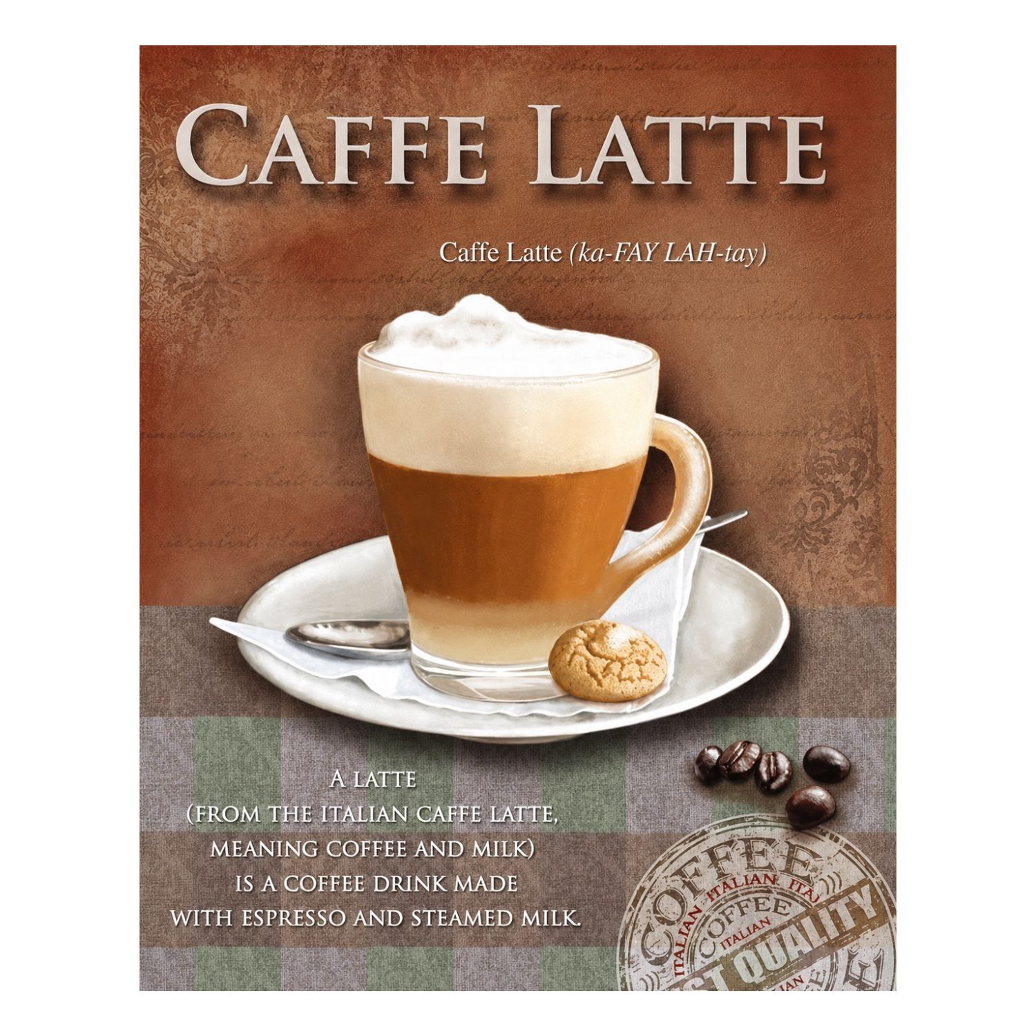 Chapa Metalica Decorativa Cafe Latte Italiano Vintage – 40 X 30 Cm