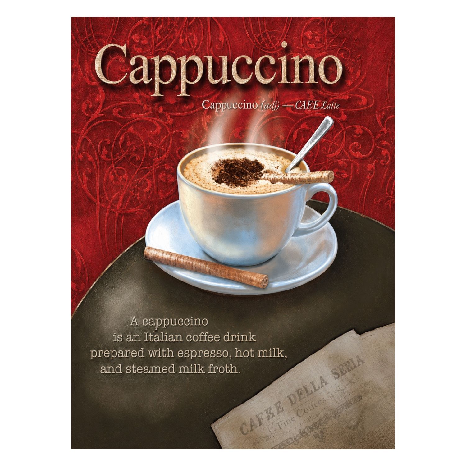 Chapa Metalica Decorativa Capuchino Con Taza Y Barquillos Vintage – 40 X 30 Cm
