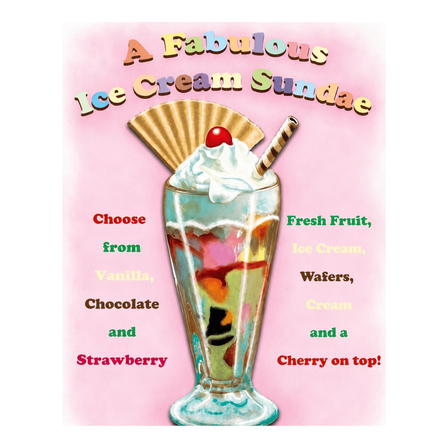 Chapa Metalica Decorativa Copa De Helado Sundae Vintage – 40 X 30 Cm