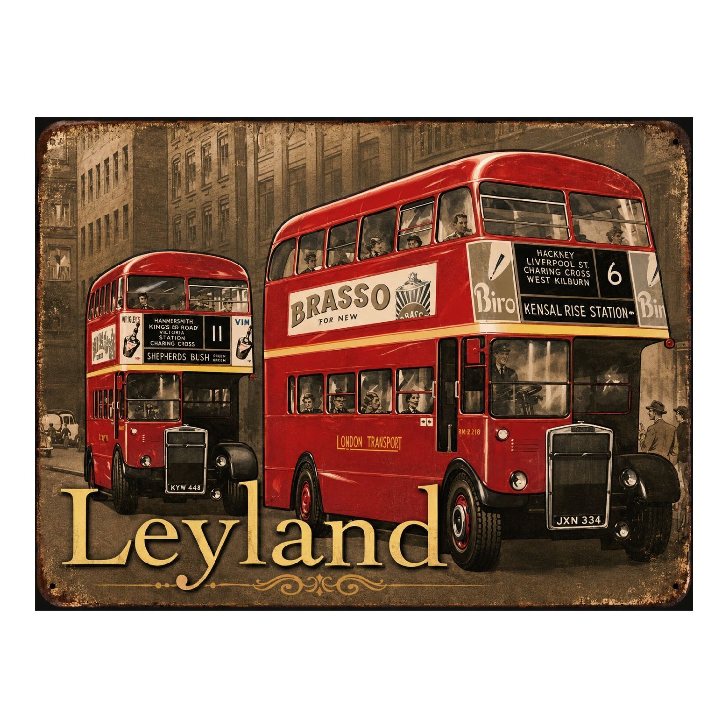 Chapa Metalica Decorativa De Autobuses Leyland Vintage - 40 X 30 Cm