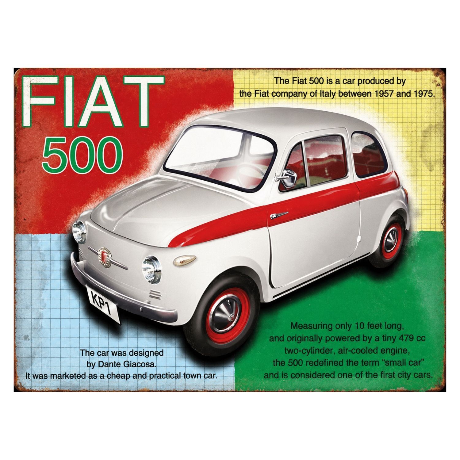 Chapa Metalica Decorativa Fiat 500 Cinquecento Vintage – 40 X 30 Cm