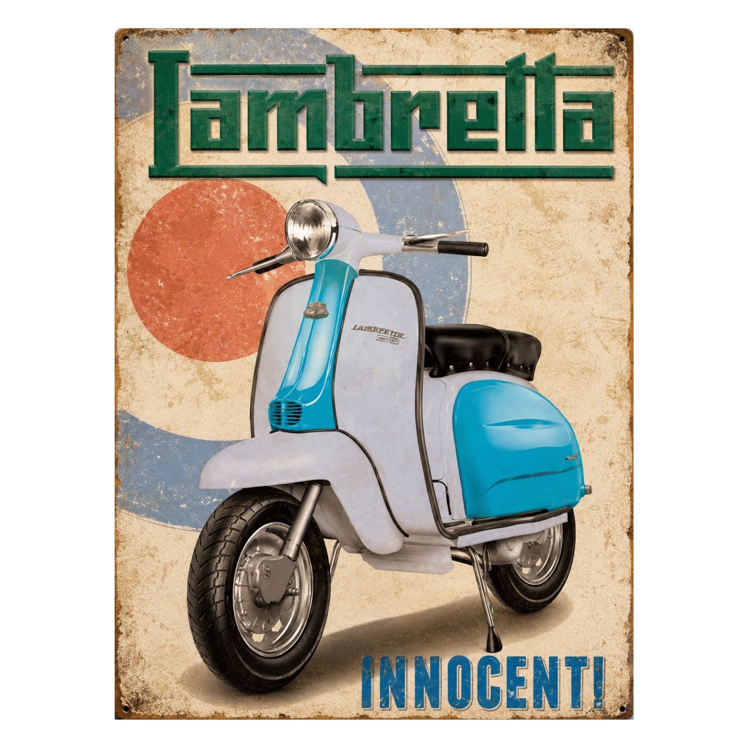 Chapa Metalica Decorativa Lambretta Innocenti Azul Vintage – 40 X 30 Cm