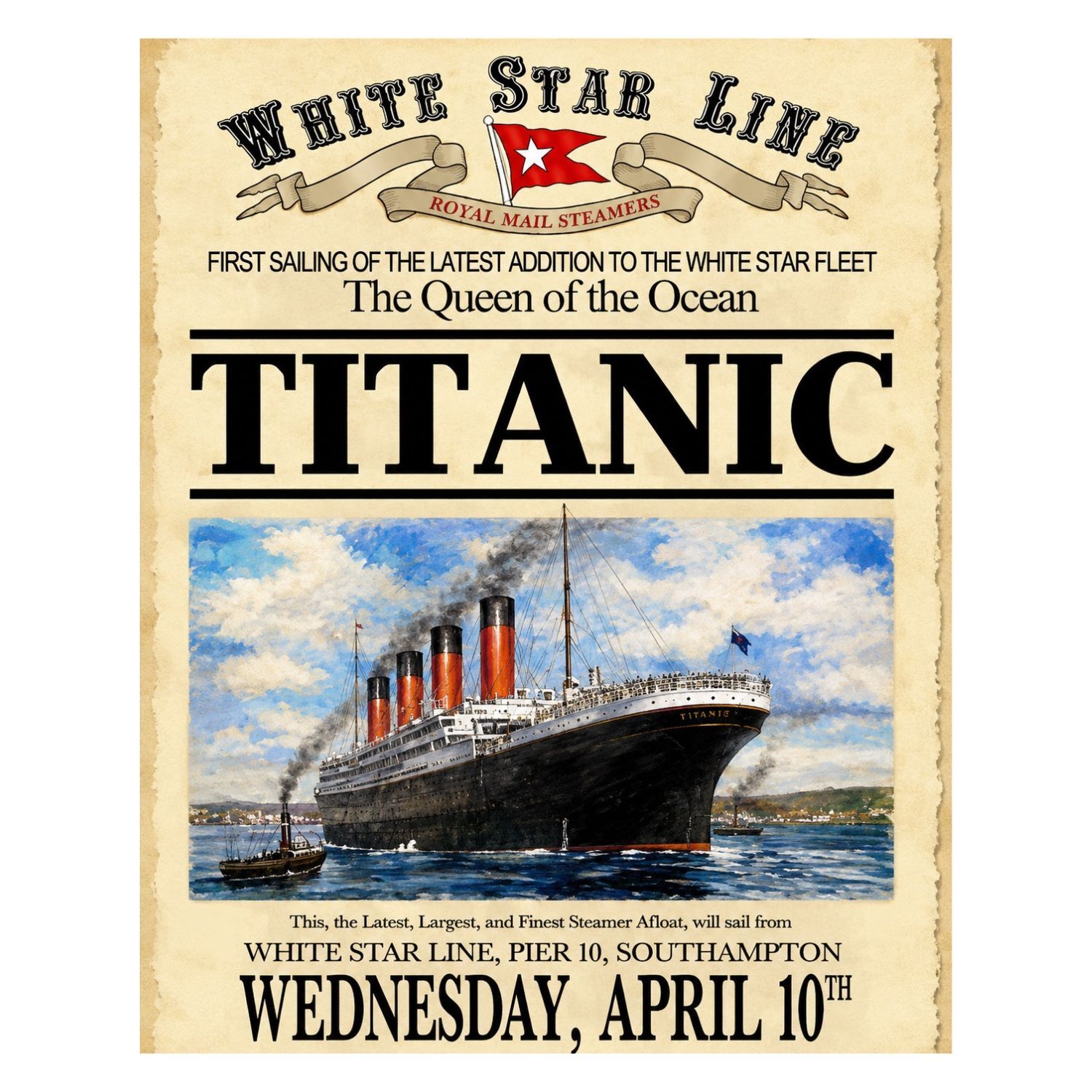 Chapa Metalica Decorativa Titanic Primer Viaje Vintage – 40 X 30 Cm