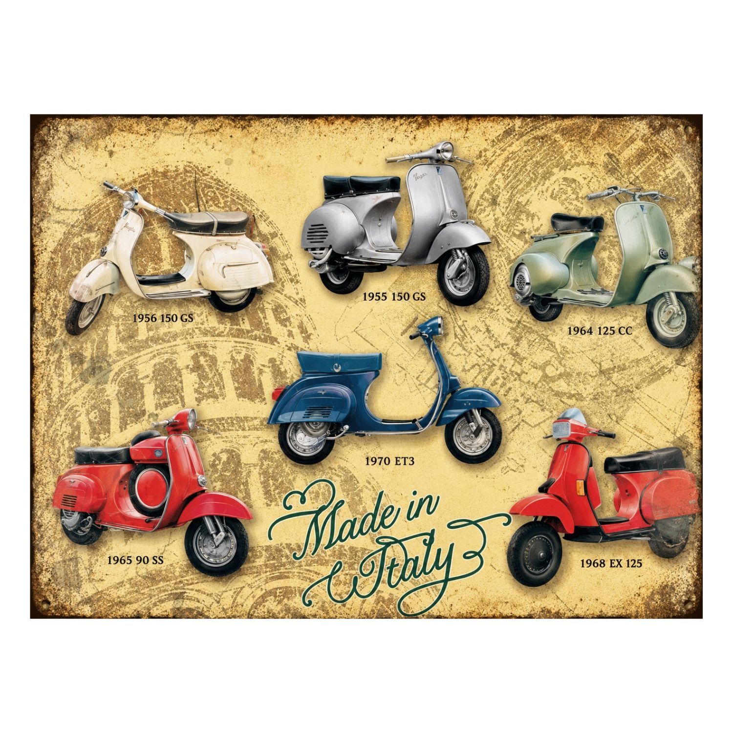 Chapa Metalica Decorativa Vespa Made In Italy Vintage – 40 X 30 Cm