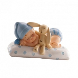 Figura para Tarta Bautizo - Bebé con Peluche Azul