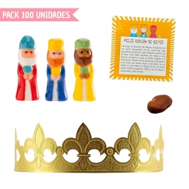 Set Roscón - Corona Oro, Rey Porcelana, Haba y Tarjeta (100 Unidades)