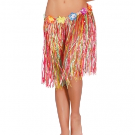 Falda hawaiana multicolor con cinturón de flores de colores