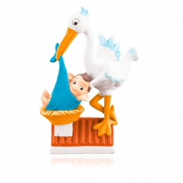 Figura Cigüeña con Bebé Azul 14 cm