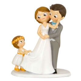 Figura para tarta de boda novio y novia con niña 21,5 cm