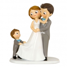 Figura para tarta de boda novio y novia con niño