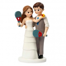 Figura para tarta de boda novio y novia con palas de pádel