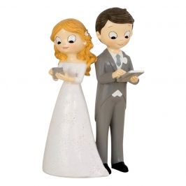 Figura para tarta de boda novio y novia tecnológicos con móvil y tablet