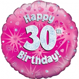 Globo de foil Holográfico 30 Cumpleaños rosa