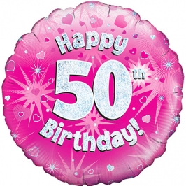 Globo de foil Holográfico 50 Cumpleaños rosa