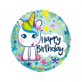 Globo Foil Happy Birthday Unicornio 45 cm