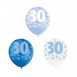 Set de 6 Globos 30 Cumpleaños Azul 30 cm