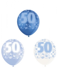 Set de 6 Globos 50 Cumpleaños Azul 30 cm