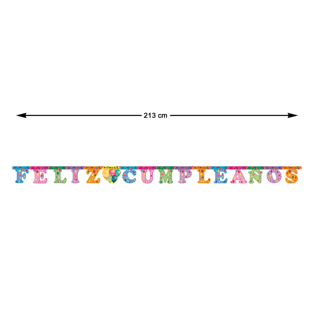 Guirnalda Feliz Cumpleaños multicolor con estampado festivo de 213 cm