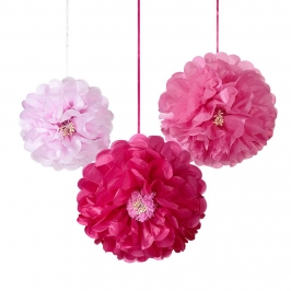 Juego de 3 pompones con forma de flor en 3 tonalidades de rosa
