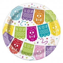 Juego de 8 platos mexicanos de cartón con diseño multicolor de 17 cm