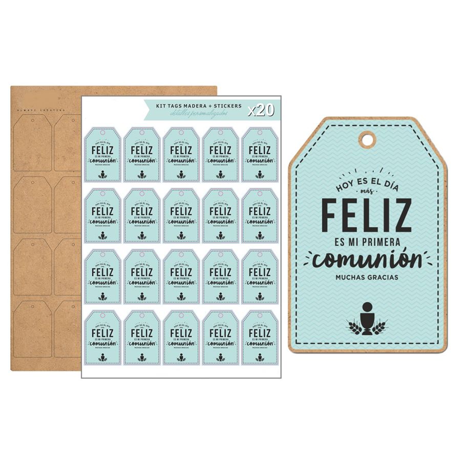 Kit de 20 Etiquetas de Madera Comunión Azul