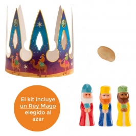 Kit Figuras Roscón de Reyes Rey, Haba y Corona Gigante