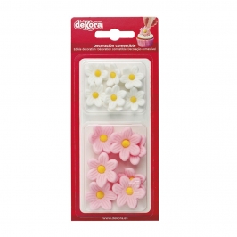Margaritas rosas y blancas de azúcar Dekora, pack de 14 flores