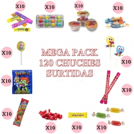 Mega Pack 120 chuches surtidas envueltas para cumpleaños y piñatas