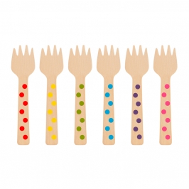 Mini Tenedores de Madera Lunares Multicolor
