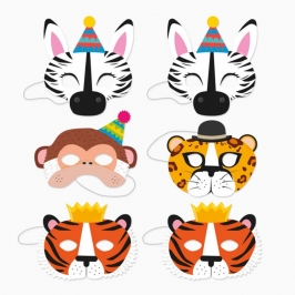Máscaras de fiesta cartón animales safari pack 6 unidades