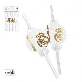 Pajitas Real Madrid Escudo Oro 4 ud