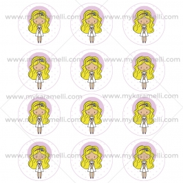 Papel Comestible 6 cm Comunión Niña Rubia Modelo Z
